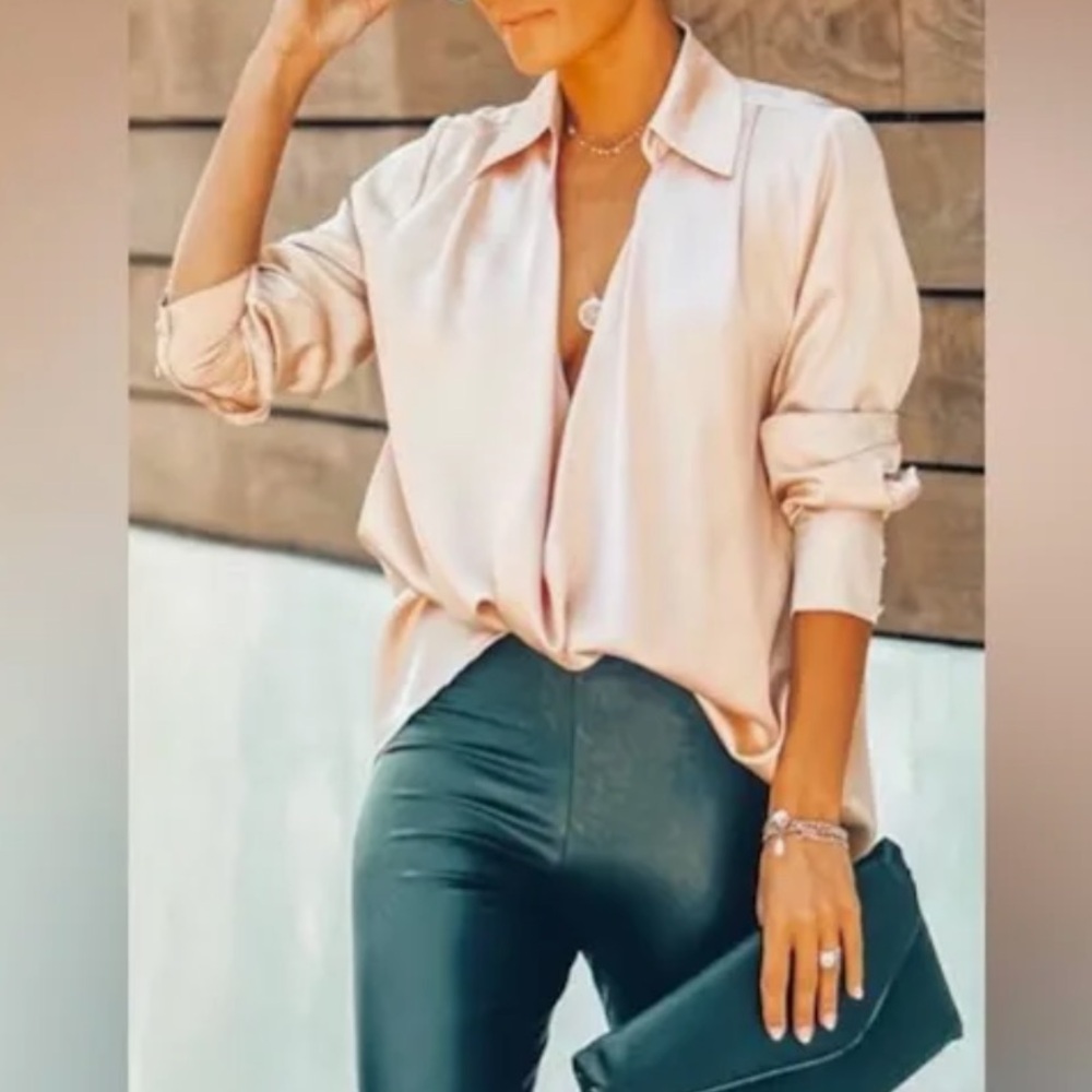 Vici Problem Solved Satin Collared Drape Blouse - image 1